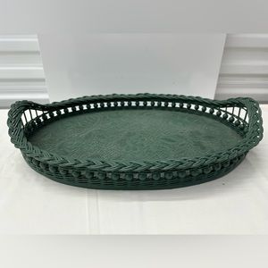 Hunter Green Handmade Wicker Oval Rimmed Tray
